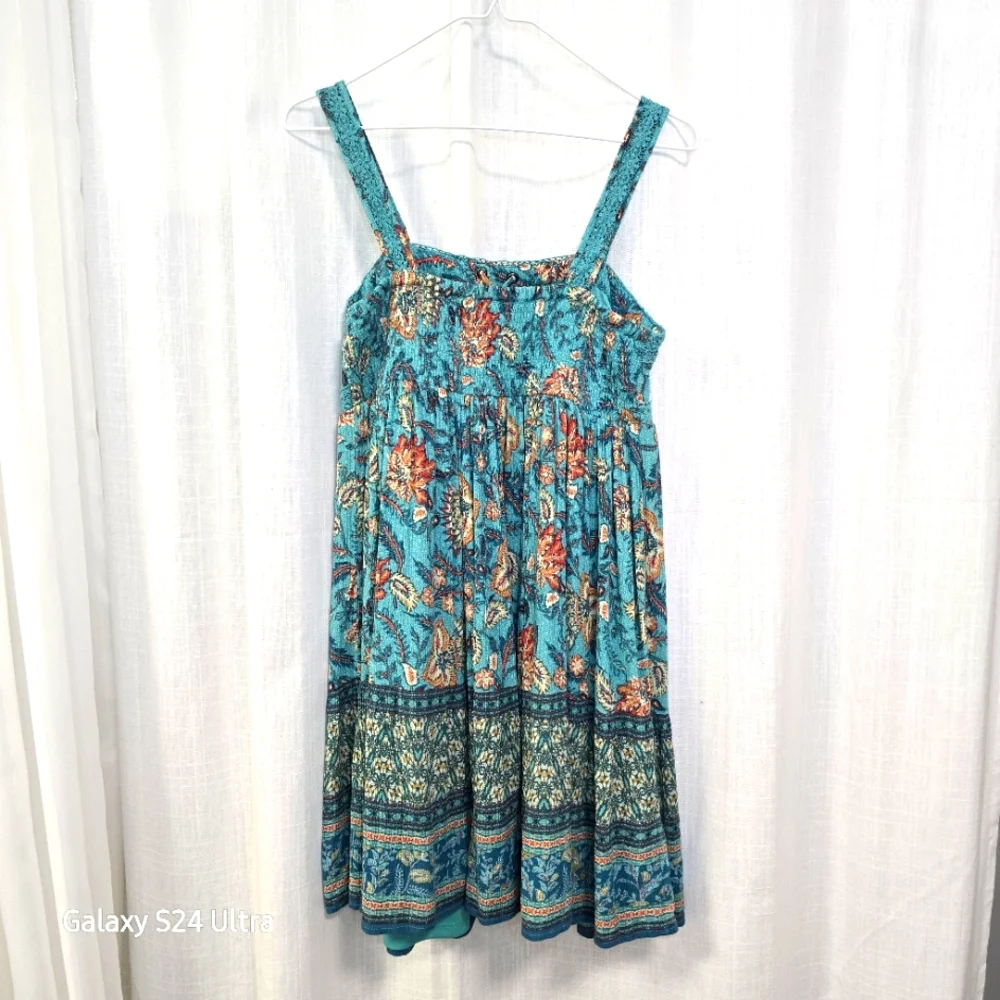 2/$30 Y2K Babydoll Floral Teal Summer Mini Dress Coquette Festival Boho Size XS‎